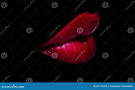 Lips Kiss Sensual Plump Kissing Mouth Passion Kisses Female Kissed Isolated On Black