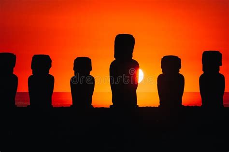 Sunrise At Ahu Tongariki With Moai Statues On Easter Island Rapa Nui