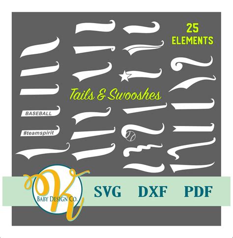 Athletic Tails And Swooshes Svg Text Tail Swoosh Swash Etsy