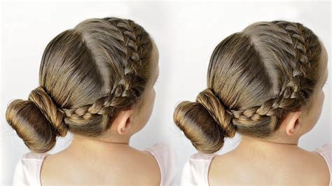 Double the braids and buns for your next plaited hairstyle. Waterfall French Braid into a low bun - Little Girl ...