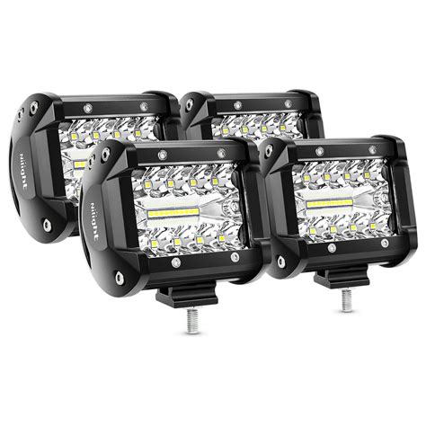 Nilight 4pcs 4 Inch 60w Triple Row Flood Spot Combo 6000lm Light Bar