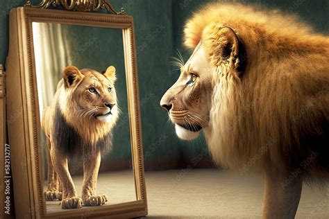 Cat Seeing Himself In Mirror As Wild Lion Created With Generative Ai Stock Illustration Adobe