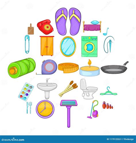 Household Icons Set Cartoon Style Stock Vector Illustration Of House