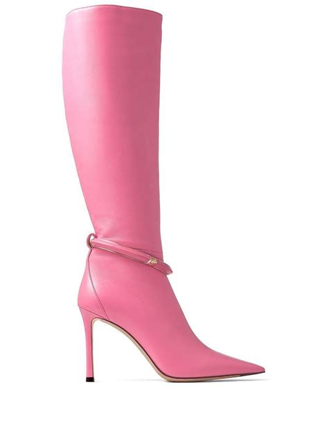 jimmy choo dreece 95 leather knee high boots in pink lyst uk