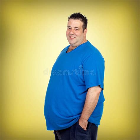 Happy Fat Man With Blue Shirt Stock Image Image Of Look Blue 52520845