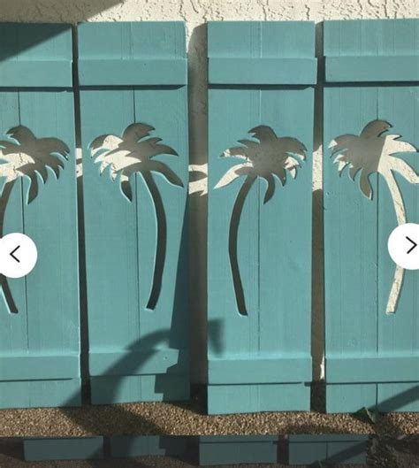 Solid Wood Exterior Window Shutters With Palm Treescoastal Etsy In