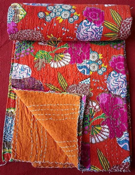 Cotton Kantha Indian Quilts Throw Bedspread Handmade Bedding Etsy