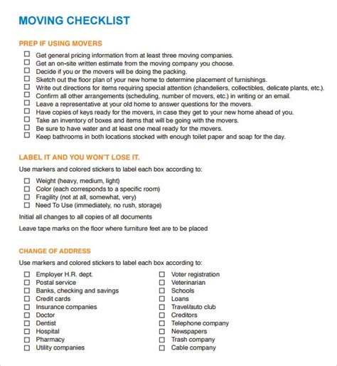 Best Moving Checklist Printable