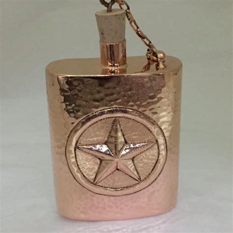 Handcrafted Pure Hammered Copper Flask W Texas Star Engraving