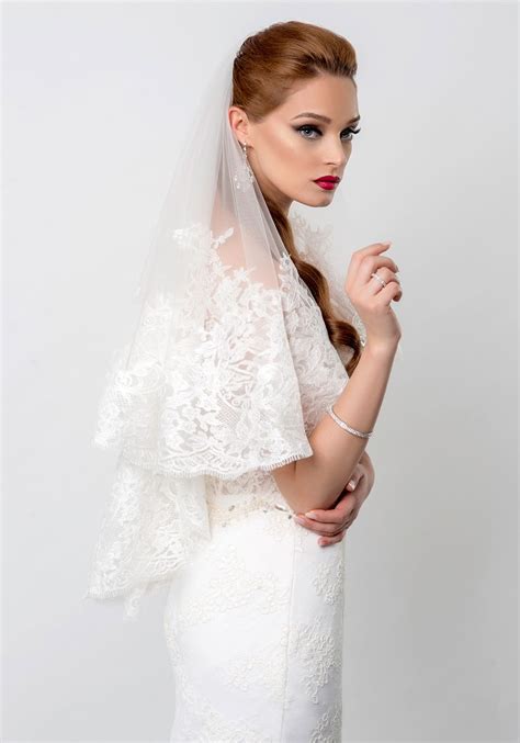 Clemence Medium Length Bridal Veil With Lace Embroidery Borders Bridal Veil Wedding Dresses