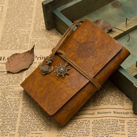 Classic Vintage Travel Journal Leather Anchor Notebook Blank Diary Memo