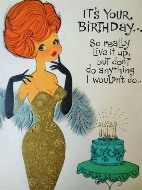 Vintage Greeting Card Birthday Card Bombshell Woman Birthday Card Kitschy Mid Centur