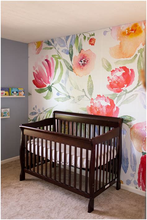 Baby Nursery Details With Flower Wallpaper And Crib Westfield