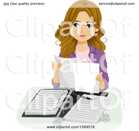 Clipart Of A Teen Girl Student Organizing Her Notes Royalty Free