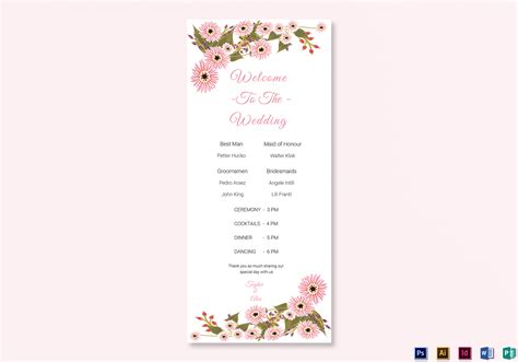 floral wedding program card design template  illustrator