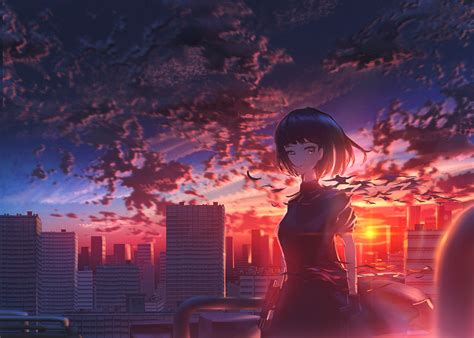 941963 Anime Landscape 2d Anime Girls Artwork Digital Art Sunset