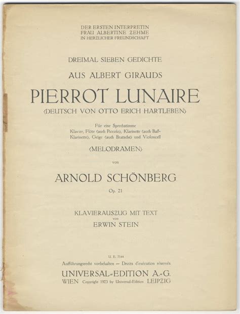 Op 21 Dreimal Sieben Gedichte Aus Albert Girauds Pierrot Lunaire