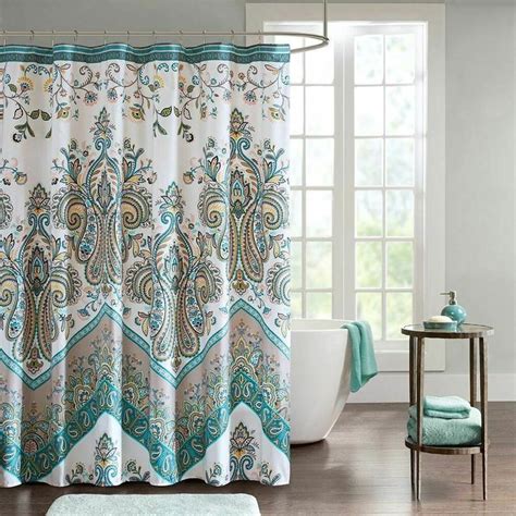 Luxury Teal Paisley Damask And Chevron Fabric Shower Curtain 72x72