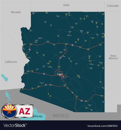 Map Of State Arizona Usa Royalty Free Vector Image