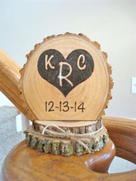 Wedding Cake Topper Rustic Wood Personalized Heart Initials And Date