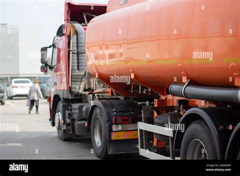 Truck with fuel. Transportation of gasoline. Fuel at the gas station