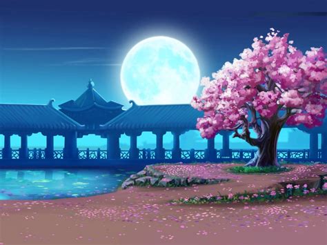 1024x768 Sakura Tree And Full Moon Wallpaper Free Wallpapers Download