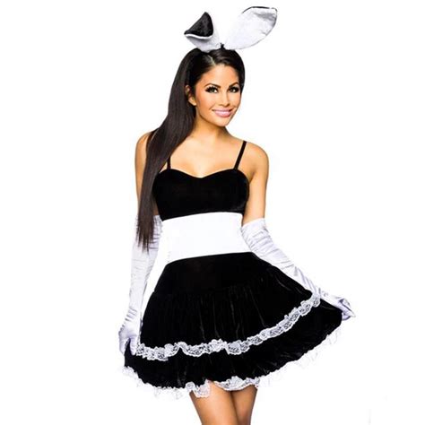 Hop Hop Black Bunny Girl Fancy Dress Costume Sexy French Maid Black Fancy Dresses Set Role Play