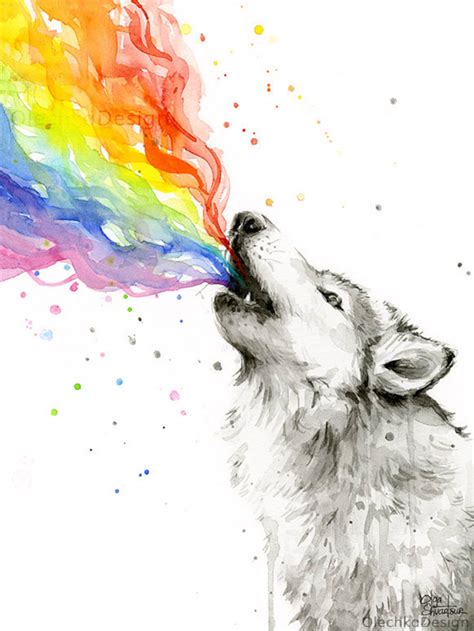 Wolf Watercolor Rainbow Animal Howling Wolf Art Print Wolf Etsy