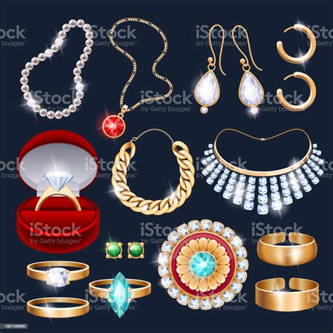 Realistic Jewelry Accessories Icons Set Stock Illustration
