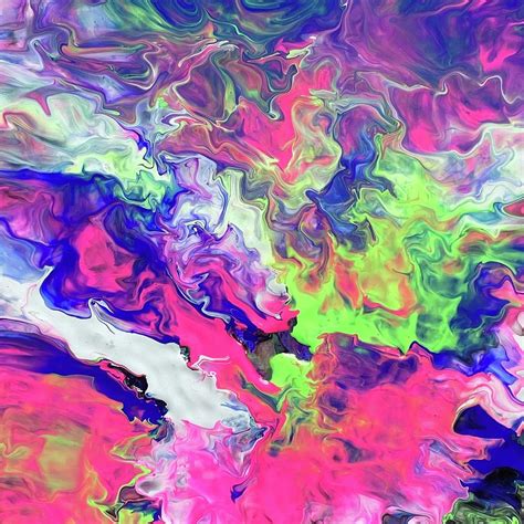 Fluid Abstract Art In Bright Shades Of Blue Hot Pink Lime Green And