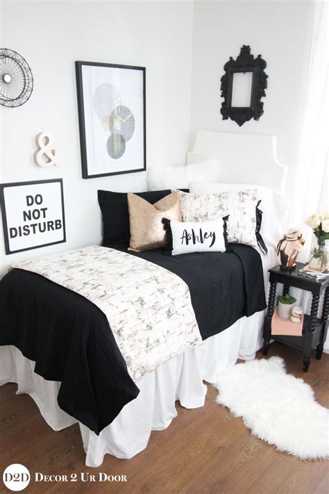 Carrara Marble Black And Rose Gold Dorm Bedding Set College Dorm Room