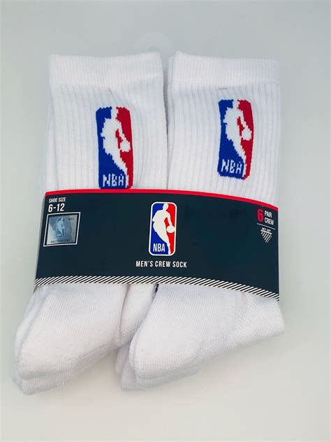 Nba Logo Mens Basketball White Crew Socks 6 Pack Size 6 12 190498688498