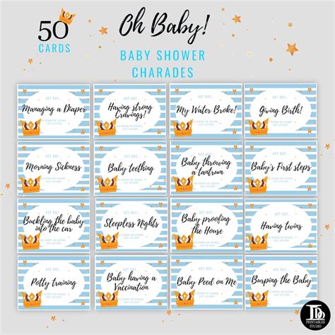 Prince Baby Boy Baby Shower Charade Cards Oh Baby Shower Etsy Hong Kong