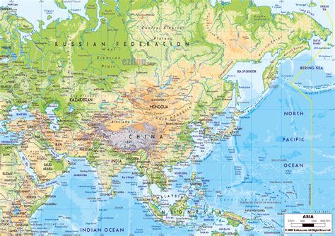 Mapa físico grande de Asia con las principales carreteras y ciudades principales Asia Mapas