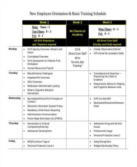 14 Employee Training Schedule Template Free Sample Example Format