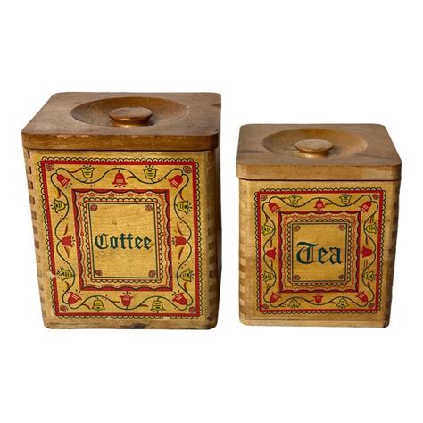 Vintage Wooden Canister Set Kitchen Storage Coffee And Tea Etsy