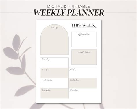 Digital Weekly Planner Printable Weekly Planner Nude Etsy