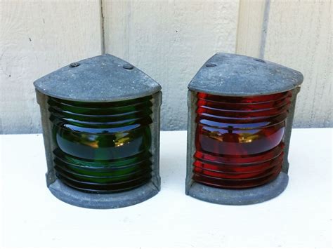 Old Marine Lantern Boat Signal Lamps Starboard And Port Lights With Red