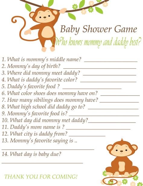 Baby Shower Game Printable Instant Download Who Knows Mommy And