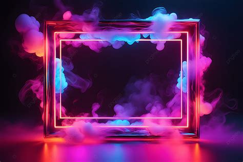 Abstract Trendy Colorful Neon Frame With Smoke Background Abstract