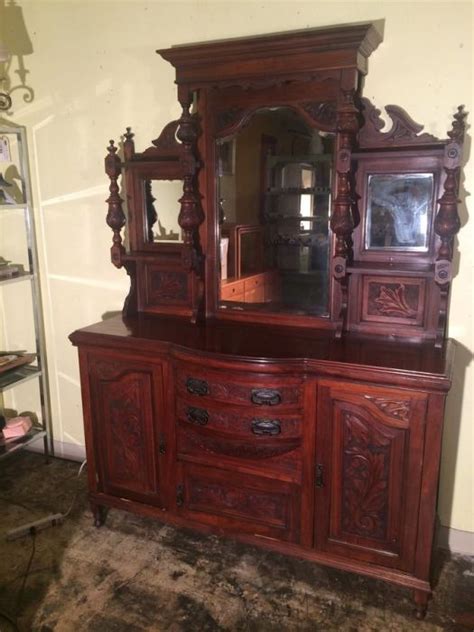 Antique English 1800s Mirrored Solid Walnut Sideboard Buffet Cupboard