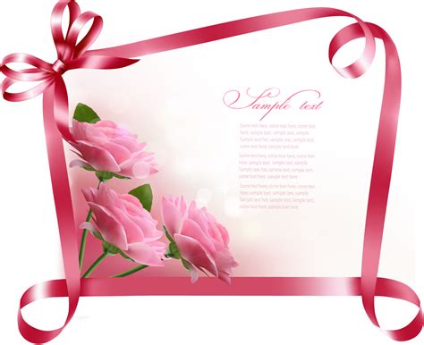 Ribbon With Flower Greeting Card Vector 04 Free Download
