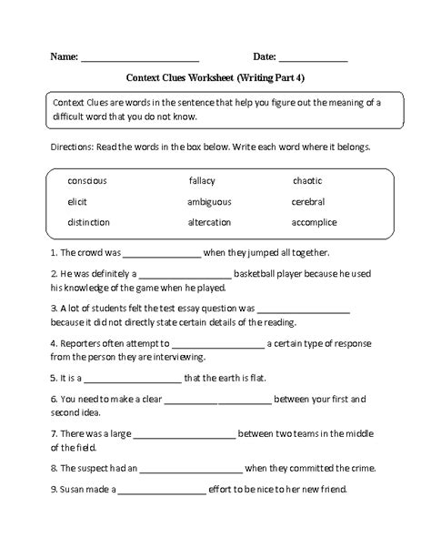 Types Of Context Clues Worksheet Worksheets For Curiosity Quenchers