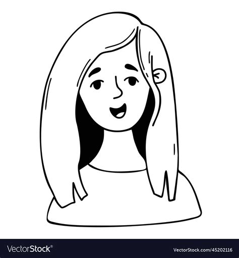 Cute Joyful Girl Female Portraits Cartoon Doodle Vector Image
