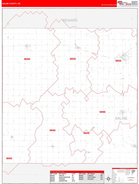 Saline County Ne Zip Code Wall Map Red Line Style By Marketmaps