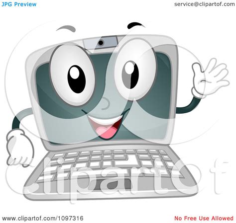 Clipart Happy Laptop Computer Mascot Waving Royalty Free Vector