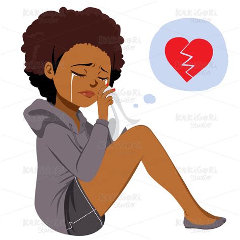 Heartbroken Black Woman Crying Clipart Vector Illustration 05241