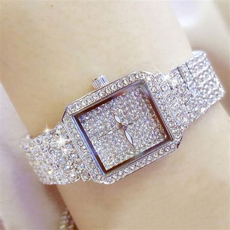 female wristwatch full diamond quartz women silver watches luxury brand crystal square