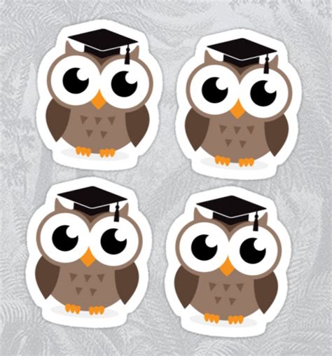 Owl With Graduation Hat Set Of Four Sticker By Mheadesign Graduation