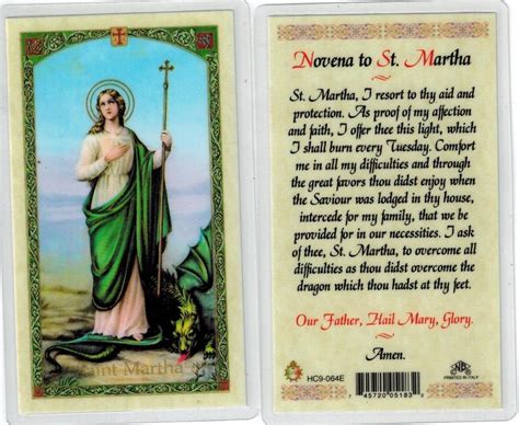 Novena To St Martha Laminated Prayer Card